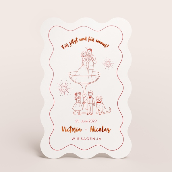 Hochzeitseinladung mit Wellenrand und „Für jetzt und immer!“ TA0110-2600068-07-0