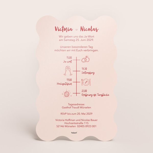 Hochzeitseinladung mit Wellenrand und „Für jetzt und immer!“ TA0110-2600068-07-1