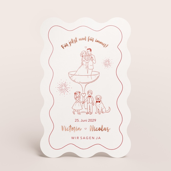 Hochzeitseinladung mit Wellenrand und „Für jetzt und immer!“ TA0110-2600068-07-0