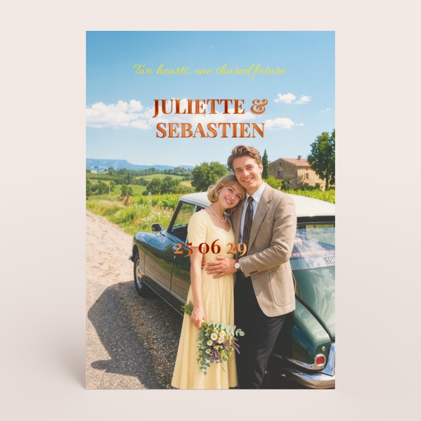 Hochzeitseinladung mit Foto im A5-Format „Two hearts, one shared future“ TA0110-2600069-07-0