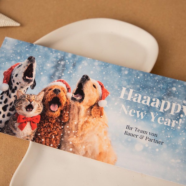 Internationale tierische Neujahrskarte mit singenden Hunden und einer Katze TA1187-2600011-07-100
