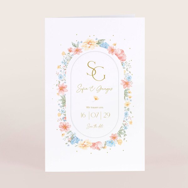 hochzeitseinladung mit ovalem blumenkranz und praegung TA0110-2600088-07 1