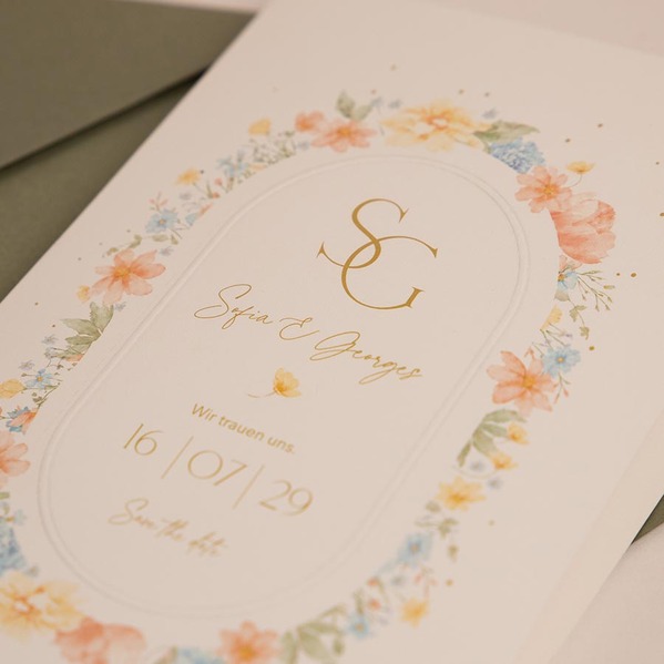 hochzeitseinladung mit ovalem blumenkranz und praegung TA0110-2600088-07 4