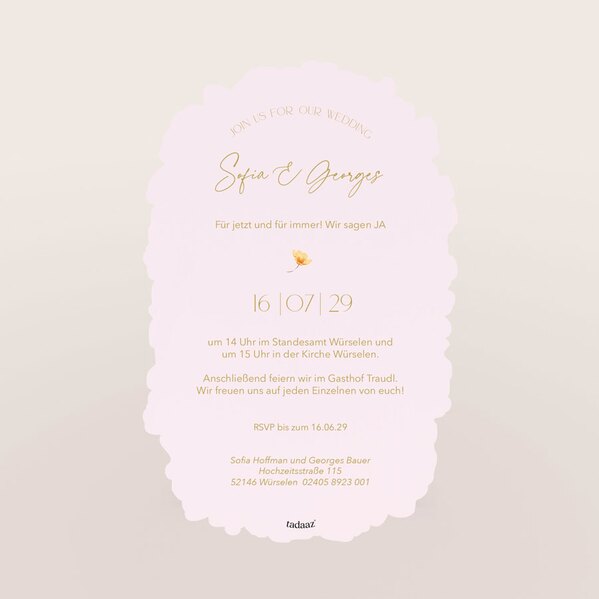 hochzeitseinladung in aussergewoehnlicher form mit floralem rand und goldfolie TA0110-2600089-07 2
