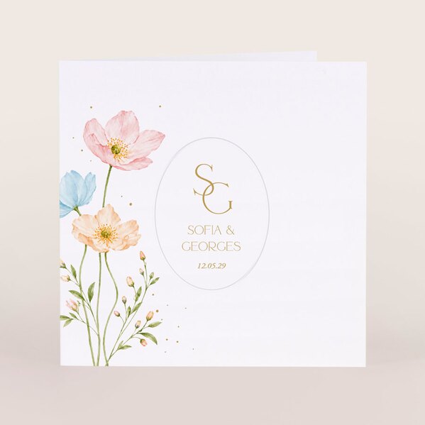 quadratische hochzeitskarte mit blumenillustration und praegung TA0110-2600090-07 1