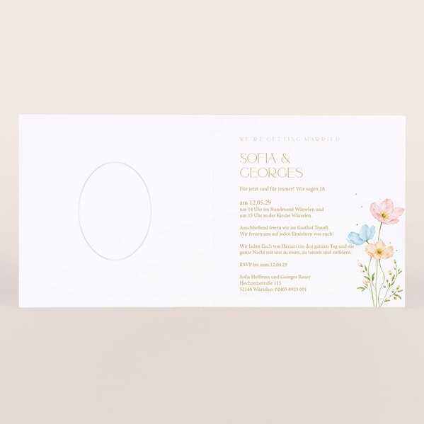 quadratische hochzeitskarte mit blumenillustration und praegung TA0110-2600090-07 2