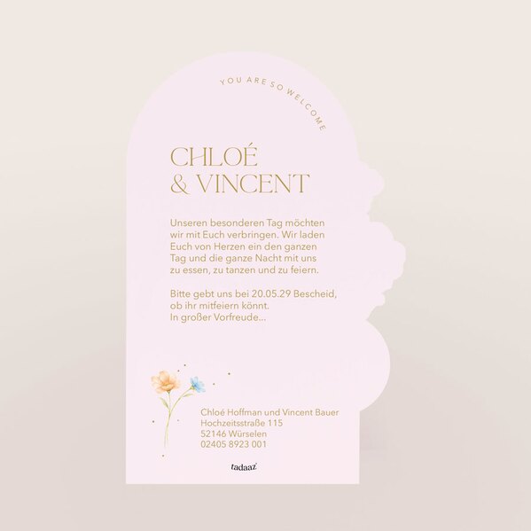 hochzeitseinladung in aussergewoehnlicher form mit blumen initialen und goldfolie TA0110-2600091-07 2