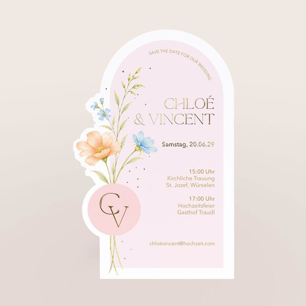 hochzeitseinladung in aussergewoehnlicher form mit blumen initialen und goldfolie TA0110-2600091-07 3