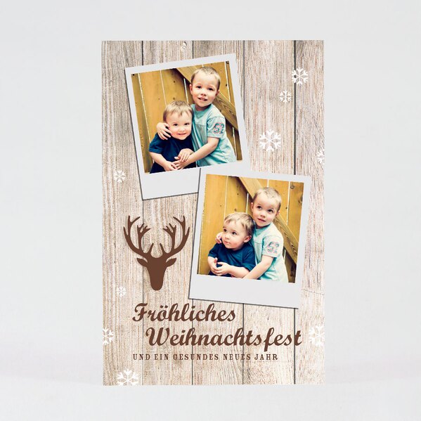weihnachtskarte mit fotos rentier schneeflocken chalet im holzdesign TA1188-1500018-07 1