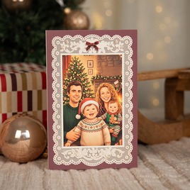 weihnachtskarte mit dekorativem spitzenrahmen und familienfoto TA1188-2600091-07 4