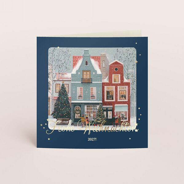 weihnachtskarte mit winterlicher dorfszene und goldfolie TA1188-2600117-07 1