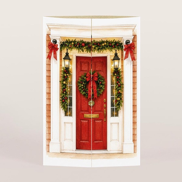 weihnachtskarte mit festlich geschmueckter haustuer und altarfalz TA1188-2600120-07 1
