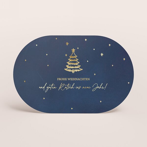 ovale weihnachtskarte mit tannenbaum und weihnachtsgruss in goldfolie TA1188-2600123-07 1