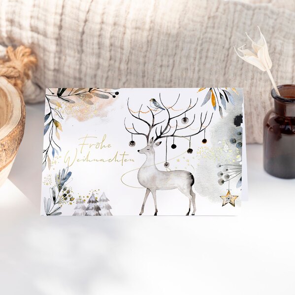 veredelte weihnachtskarte mit elegantem rentier winterglanz weihnachten TA861-041-07 1