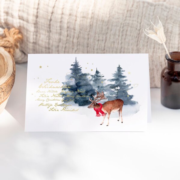 weihnachtskarte mit winterlicher landschaft winterwald veredelt TA862-070-07 1